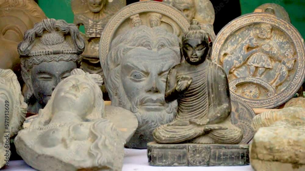 Slow motion shot of cultural handmade sculpture of gandhara art Slow motion shot of cultural handmade sculpture of gandhara art