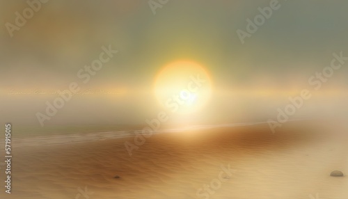  a blurry photo of the sun setting over a beach. generative ai