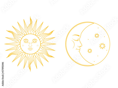 Obraz na plátně The mystical symbols - moon and sun with faces in retro style