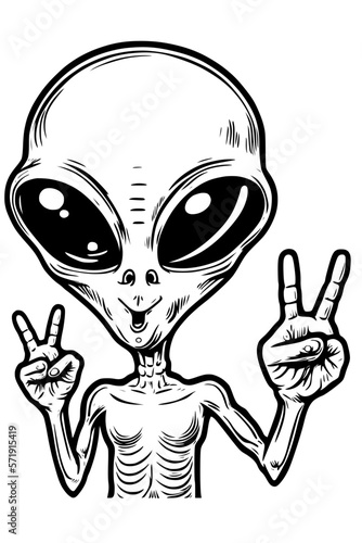 alien showing peace sign.