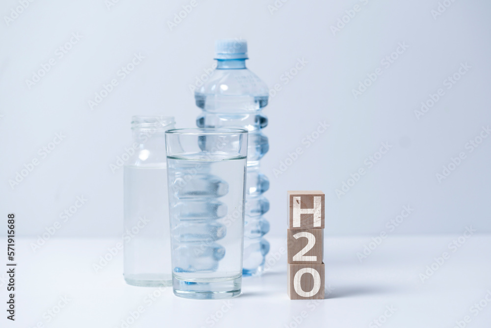 fresh pure drinking water, wooden cubes with h2o text fresh pure drinking water, wooden cubes with h2o text