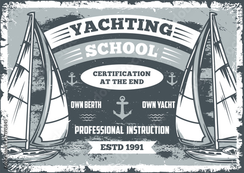 Yachting school vintage monochrome flyer