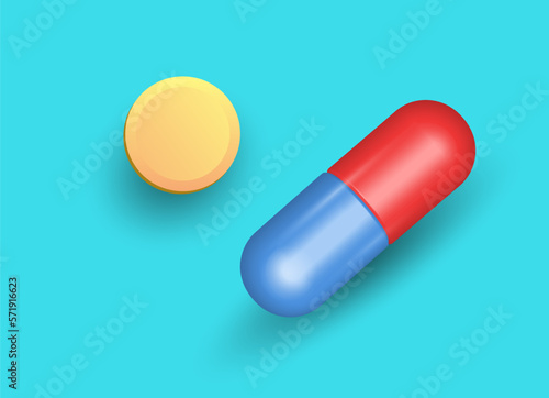The pills are on the table. 3d, vector image.