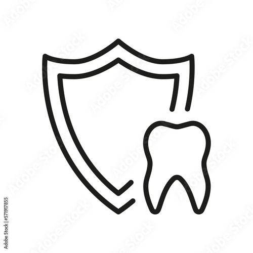 Dental Treatment Sign. Dental Insurance Line Icon. Teeth Protection and Hygiene Linear Pictogram. Medical Oral Care. Dentistry Outline Symbol. Editable Stroke. Isolated Vector Illustration
