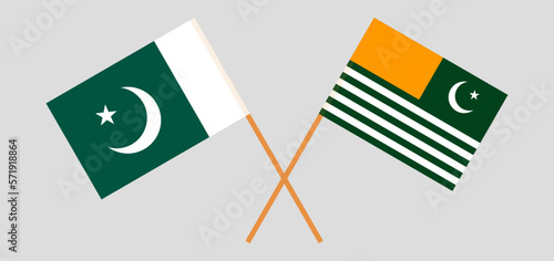 Crossed flags of Pakistan and Azad Kashmir. Official colors. Correct proportion photo
