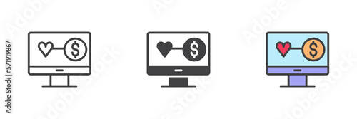 Online money donation different style icon set