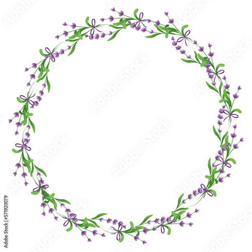 Round floral frame of lavender flowers.