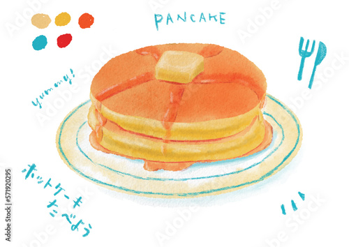 手描き水彩のパンケーキ、美味しそうなホットケーキ