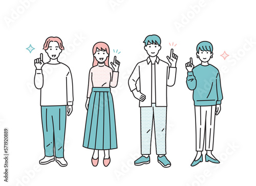 シンプルな男女のポジティブな立ち姿セット　イラスト素材