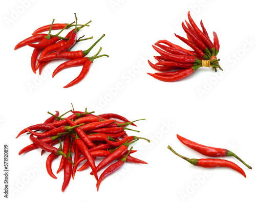 Stack red chili peppers isolated on the white