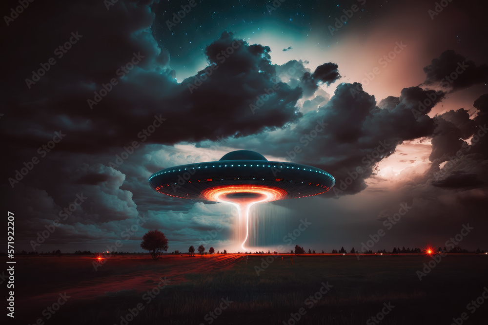 eerie alien ufo abduction lit up in the night sky made by generative ai ...