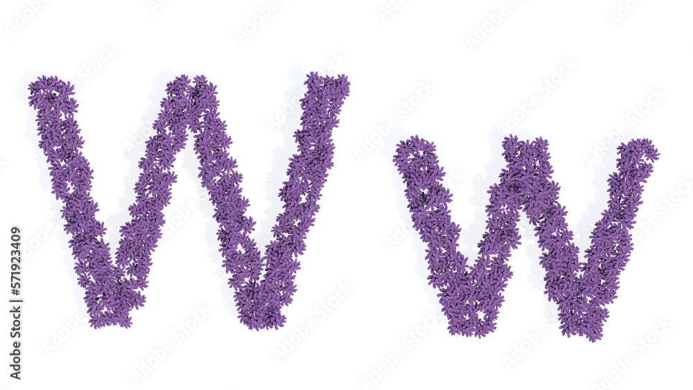 Concept or conceptual set of beautiful blooming lupine bouquets forming the font W. 3d illustration metaphor for education, design and decoration, romance and love, nature, spring or summer. Concept or conceptual set of beautiful blooming lupine bouquets forming the font W. 3d illustration metaphor for education, design and decoration, romance and love, nature, spring or summer.