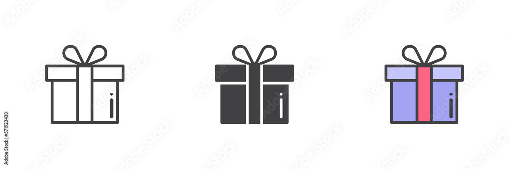 Gift box different style icon set Gift box different style icon set
