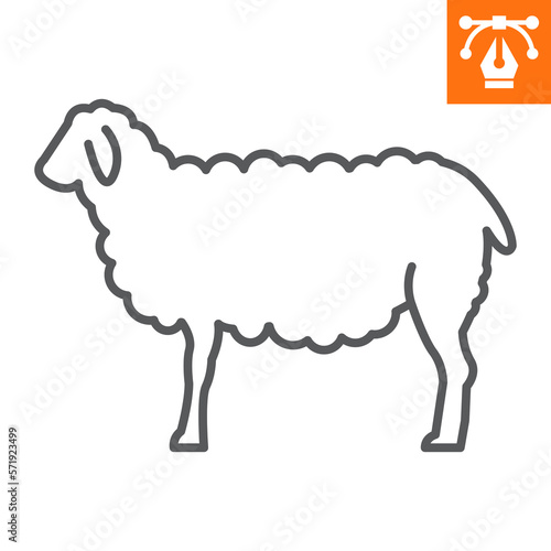 Sheep line icon, outline style icon for web site or mobile app, animals and livestock, ewe vector icon, simple vector illustration, vector graphics with editable strokes.