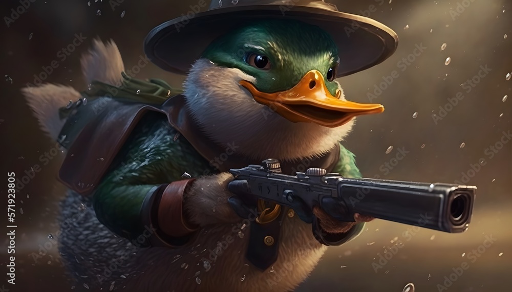 ภาพประกอบสต็อก duck shooting a gun created using AI Generative