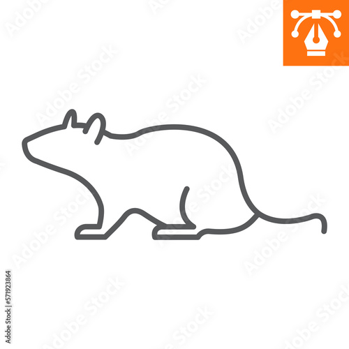Rat line icon, outline style icon for web site or mobile app, animals and rodent, mouse vector icon, simple vector illustration, vector graphics with editable strokes.