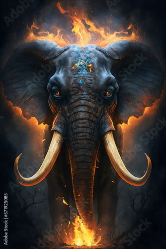 Evil Elephant with Flames and Fire - Generative AI