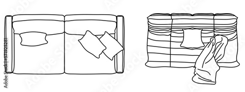 Concept or conceptual set or collection of loveseat couches from different perspectives on white. Vector as a metahor for architecture and interior design, modern style, home and business