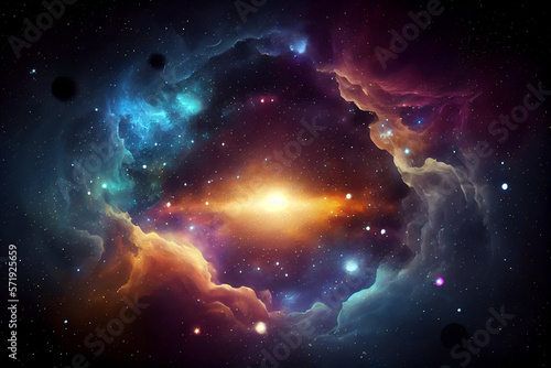 Glowing mysterious universe background. Generative ai