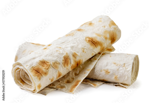 Thin lavash on a white background. Isolated
