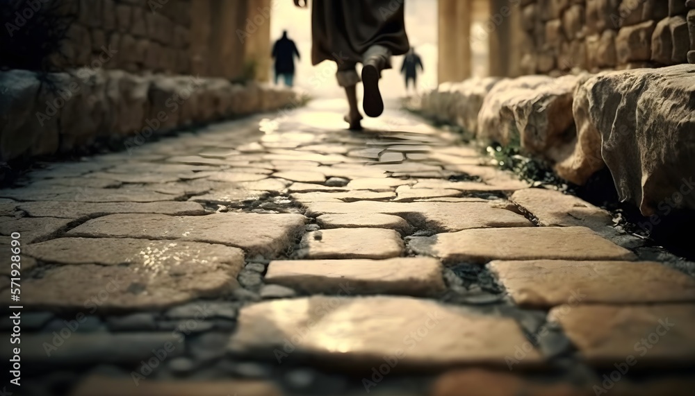 Obraz premium Walking on a Stone City Street Horizon generated by AI
