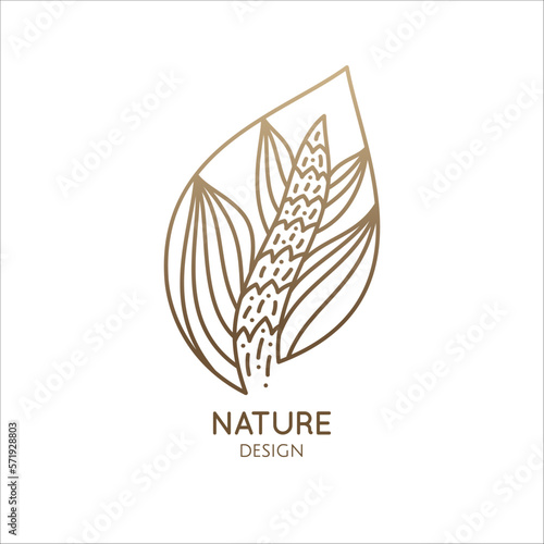 Tropical flower logo. Round emblem calla in linear style. Vector abstract badge for design of natural products, flower shop, cosmetics, ecology concepts, health, spa, yoga Center.