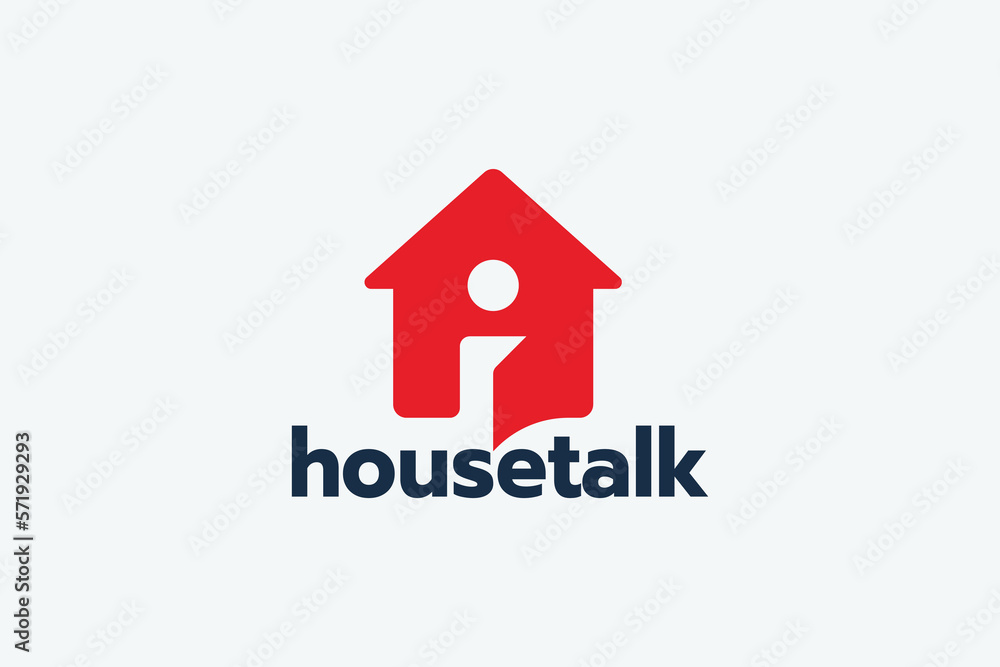 house talk logo with a combination of house image and subtle bubble or chat for any business especially for property, podcast, consultant, etc.