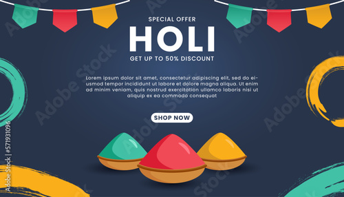 Special Offer Holi Banner sale and promotion template. Festival of Colors celebration in India.