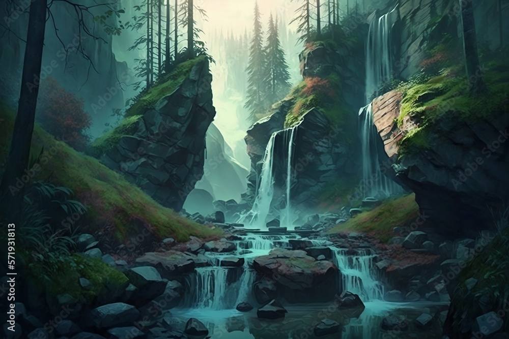Waterfall in the forest generative KI-Illustrationen