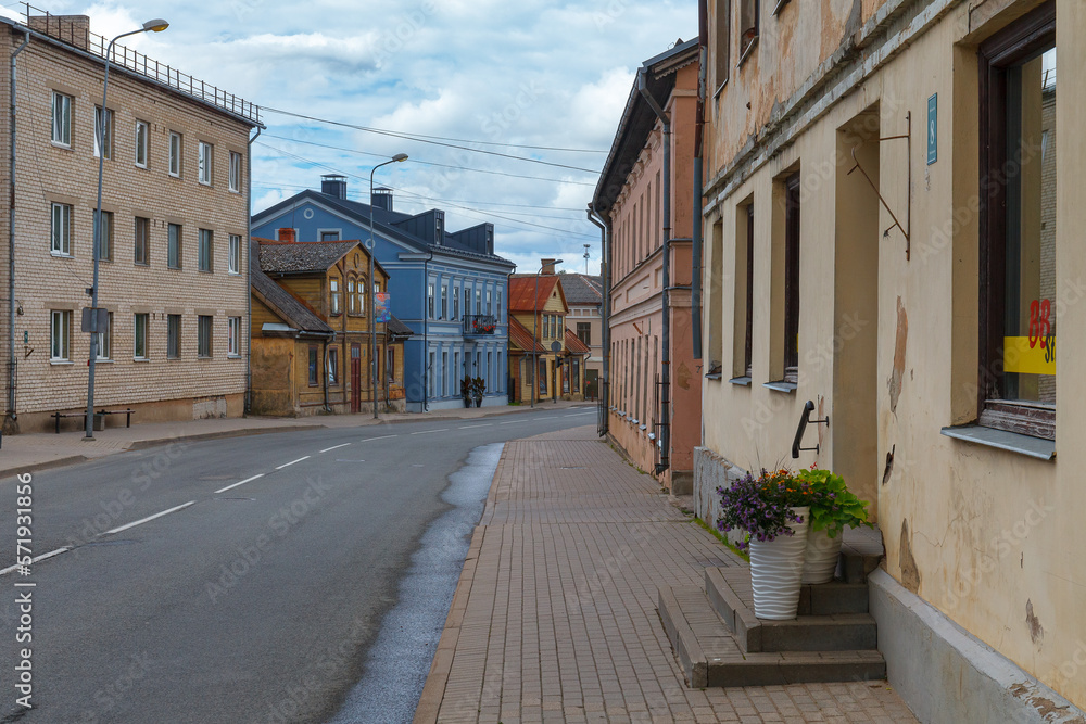 TALSI, LATVIA, SEPTEMBER 10, 2022: City of Talsi, Latvia. Buildings exterior in early autumn.