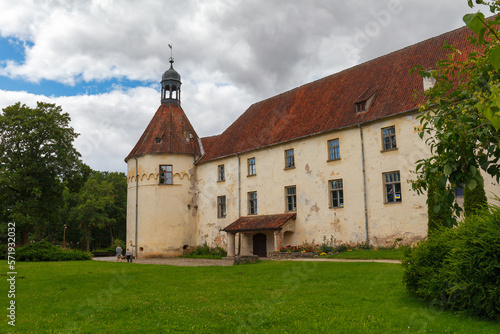 Great view of the medieval castle. The fortress of the Livonian Order was built in 1301 - Jaunpils Castle in Latvia.