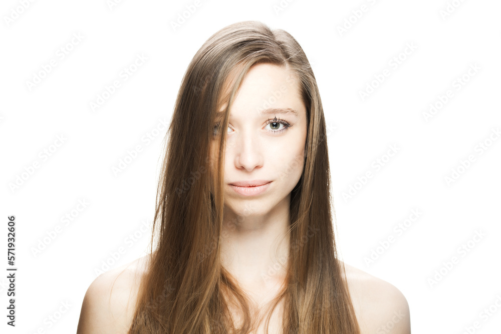Studio portrait of a beautiful brunette girl with positive face expression looking at camera... Studio portrait of a beautiful brunette girl with positive face expression looking at camera...