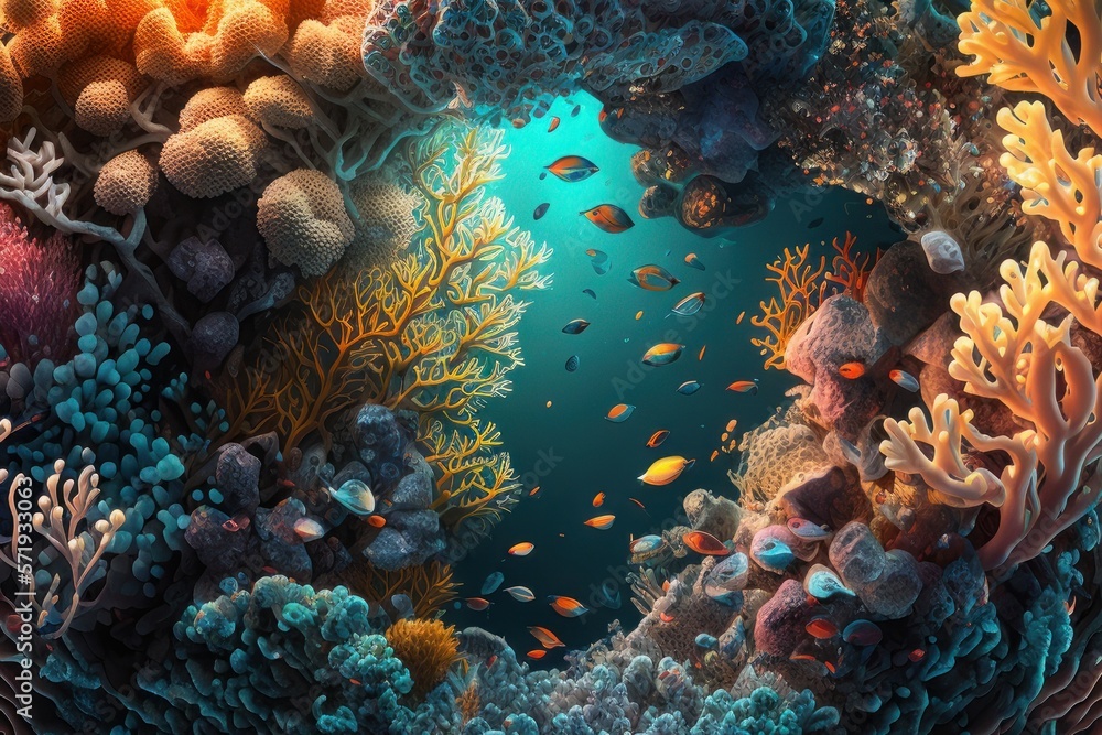 Fototapeta premium Underwater Coral Reef - A Colorful and Vibrant World, Generative AI