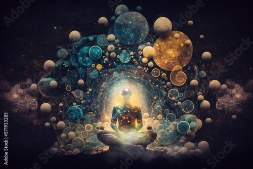 Enlightenment trough meditation. Spiritual awakening tantric meditation. Generative AI