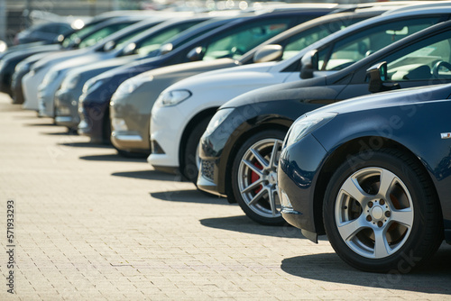 row of used cars. Rental or automobile sale services © Kadmy