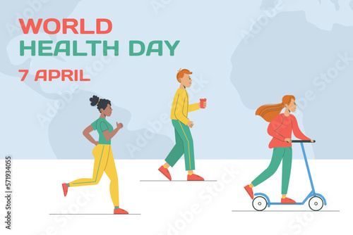 World health day background. People go in for sports, ride a bike