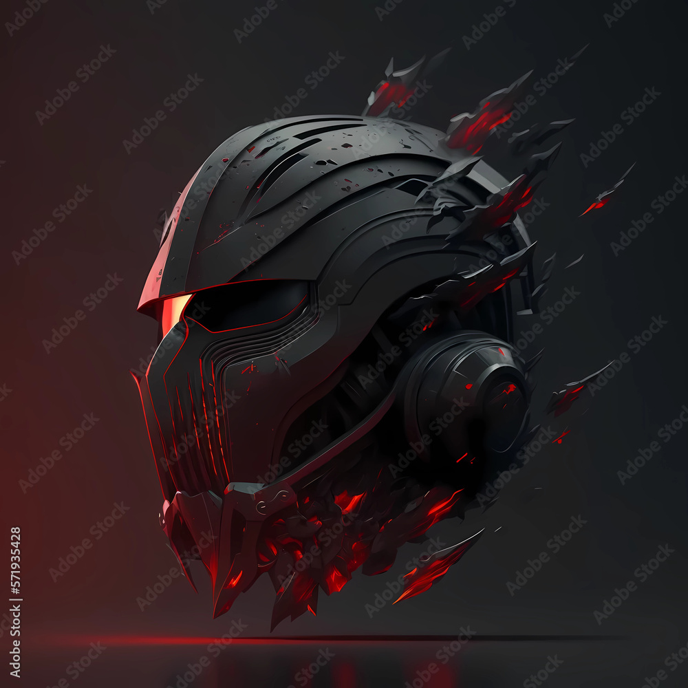 Fototapeta premium Black Helmet with Dark and Red Atmosphere
