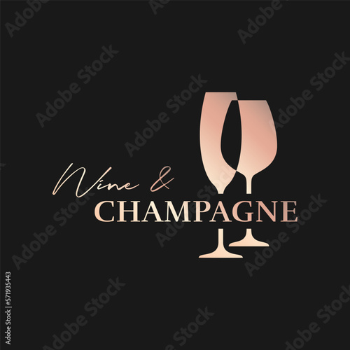 Wine and Champagne logo on black background