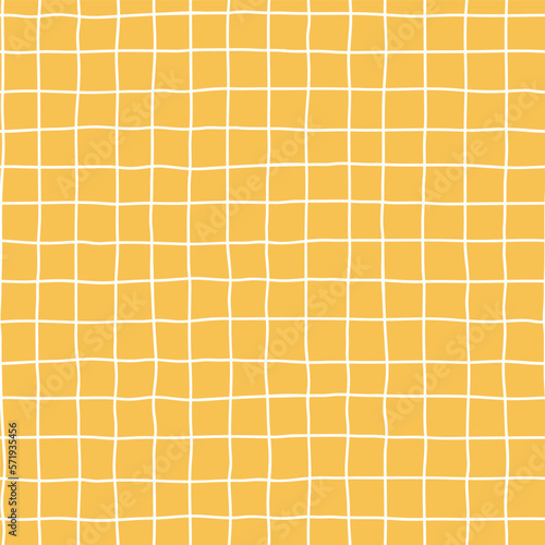 Seamless checkered repeating vector pattern with hand drawn grid. Yellow Plaid geometrical simple texture. Crossing lines. Abstract delicate pattern for fabric, textile, wallpaper, apparel, wrapping