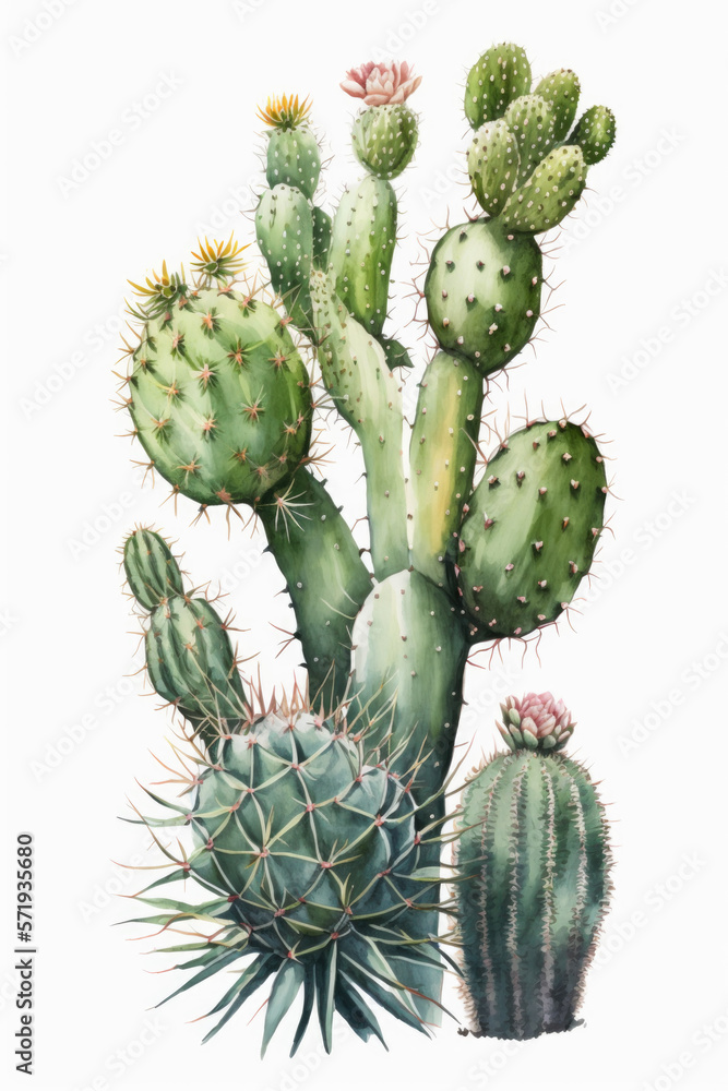 Cactus on white background with copy space. Graphic design illustration generative ai. Cactus on white background with copy space. Graphic design illustration generative ai.