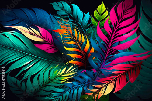 Tropical background with exotic leaves. Generative AI