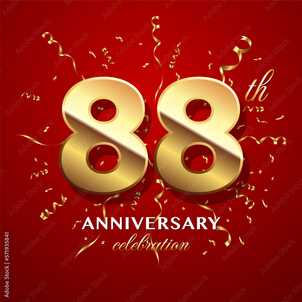 88th Anniversary Celebration. logo design with golden numbers and text ...