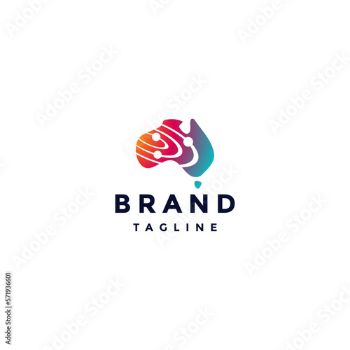 Australia Map With Galaxy Pattern Logo Design. Galaxy Symbol On The Map Of The Australian Continent Logo Design.