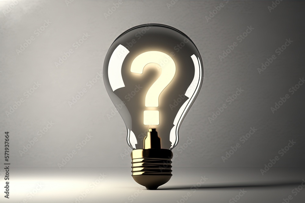 Light bulb with question mark, white background. Generative AI Stock