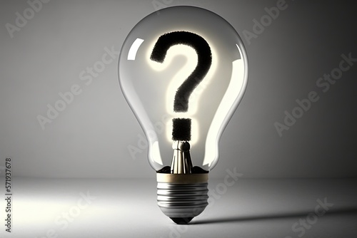 Light bulb with question mark, white background. Generative AI