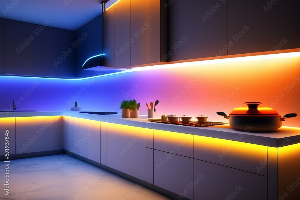 Futuristic minimalistic kitchen, interior, neon, glow, zaha hadid ...