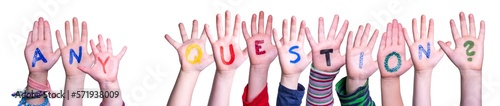 Children Hands Building Word Any Question, Isolated Background