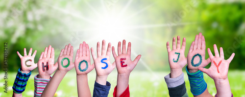 Children Hands Building Word Choose Joy, Grass Meadow