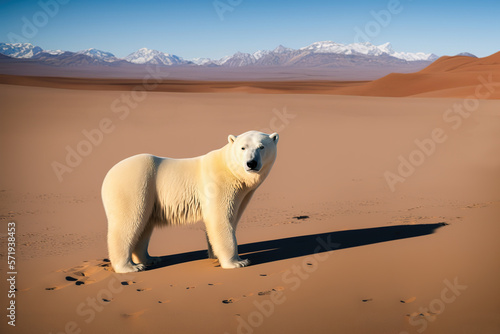 Generative AI illustration of wild polar bear in desert