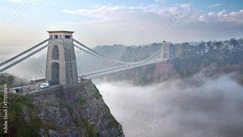 Clifton Suspension Bridge on a foggy morning